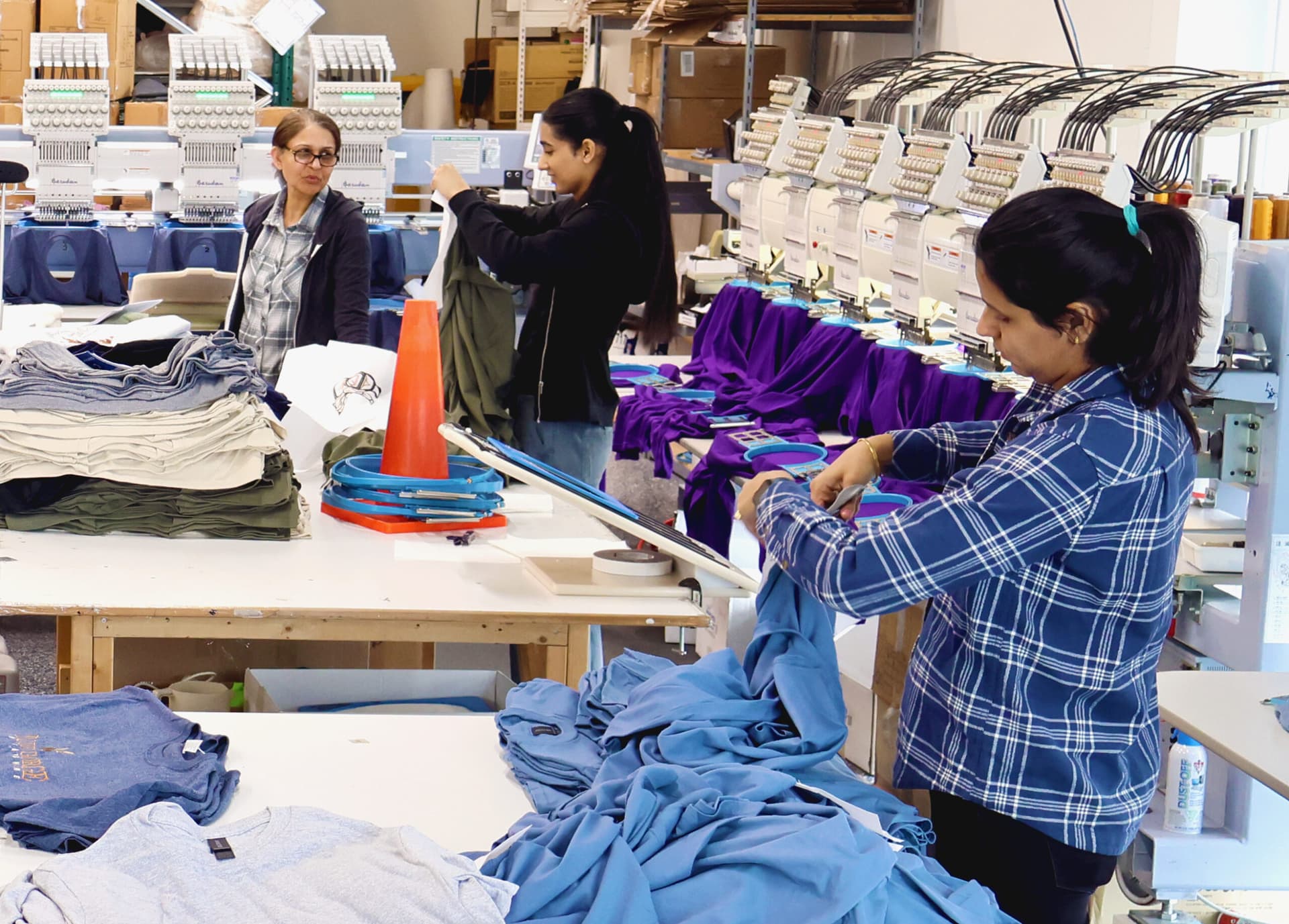 Custom embroidery production at ThreadCo